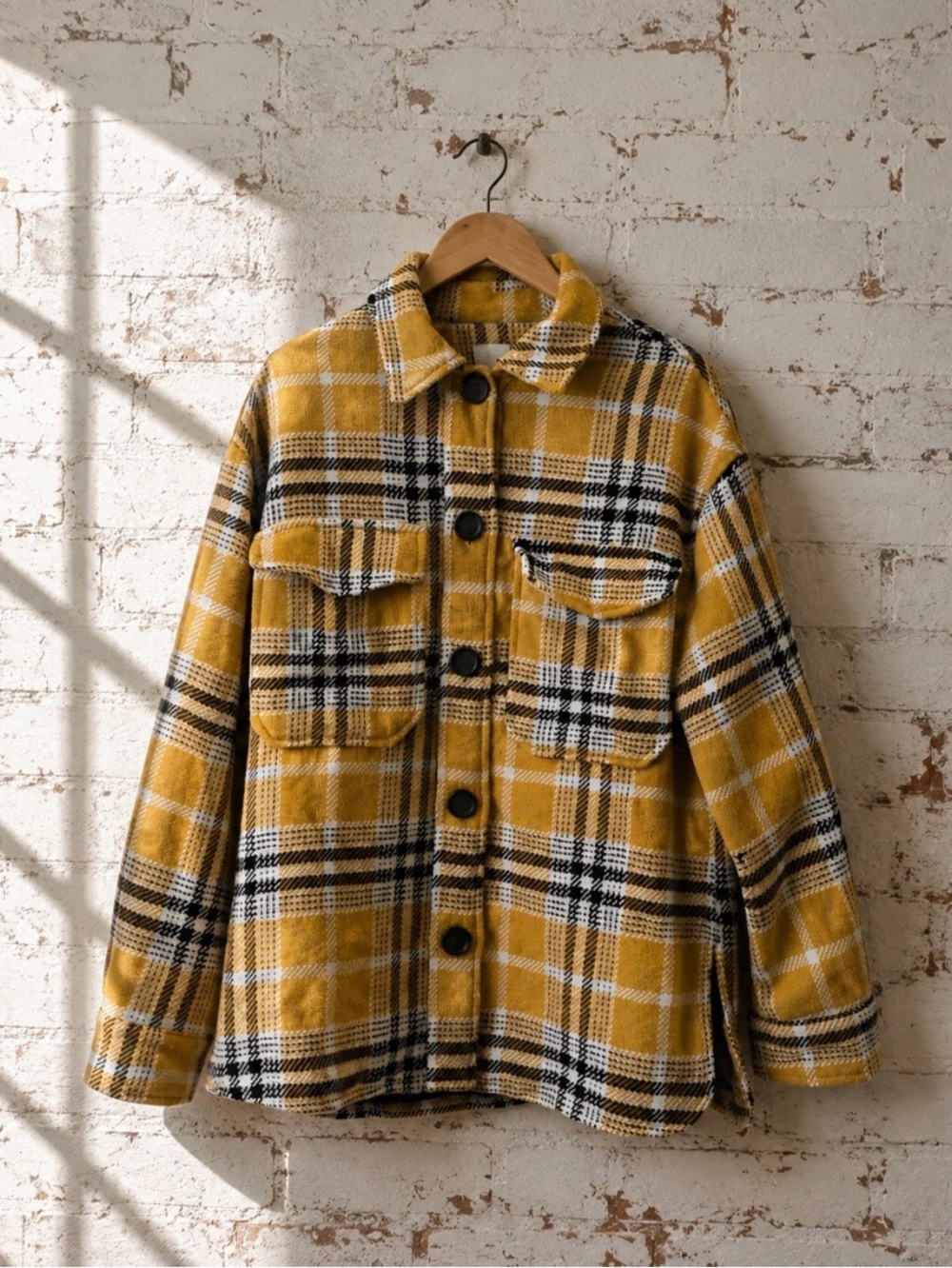 90s Grunge Mustard Plaid Oversized Shacket Shirt Jacket Bershka